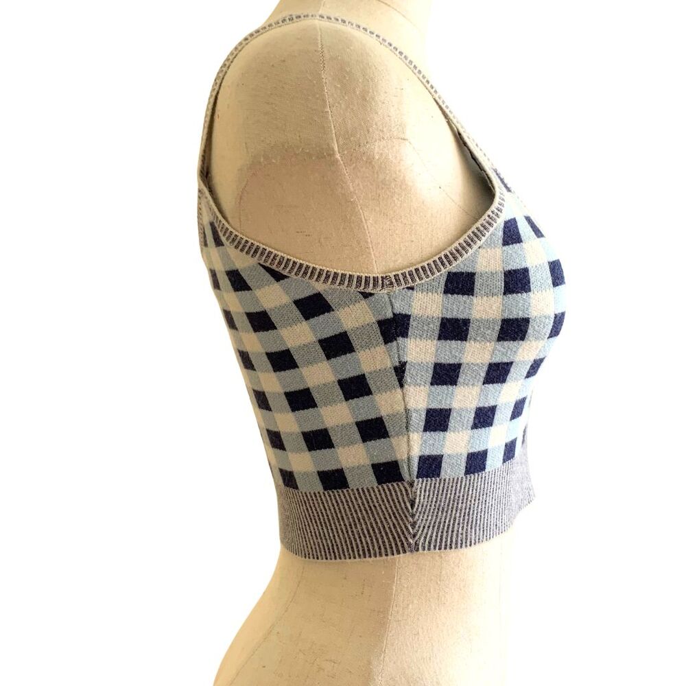 Glassons Blue Gingham Knit Crop Tank Top Women’s XS - Picture 3 of 8